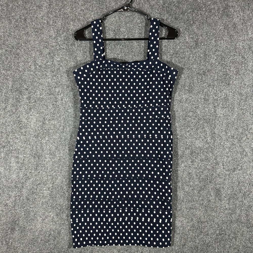 Tommy Hilfiger Navy Blue White Polka Dot Tiered Sheath Dress Womens 12 Sleeveles